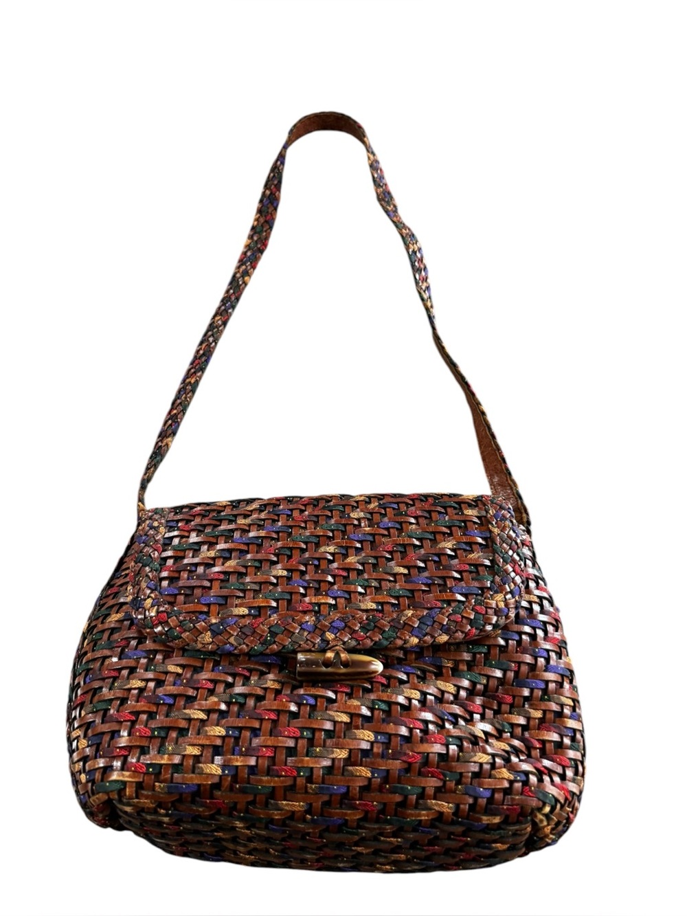 Vintage L.J.S. Collection Woven Colorful Leather Made in Brazil Crossbody Bag